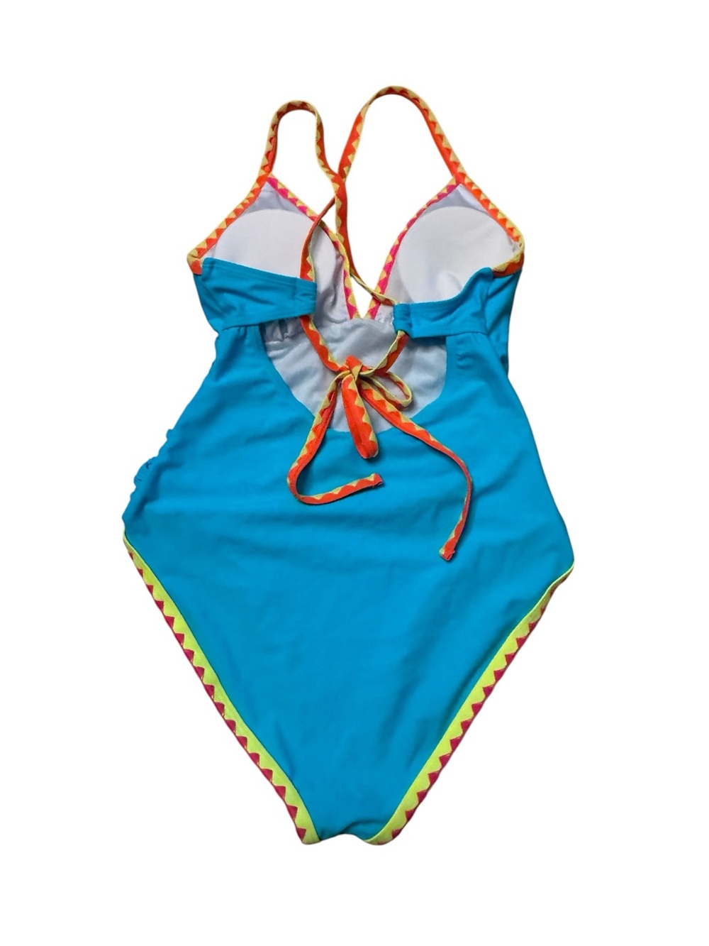 Turquoise One-Piece Swimsuit with Contrasting Pink Trim with Tummy Control - Picture 3 of 5